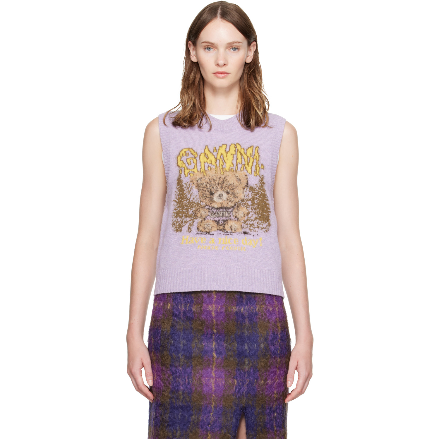 GANNI Purple Forest Teddy Sweater Vest
