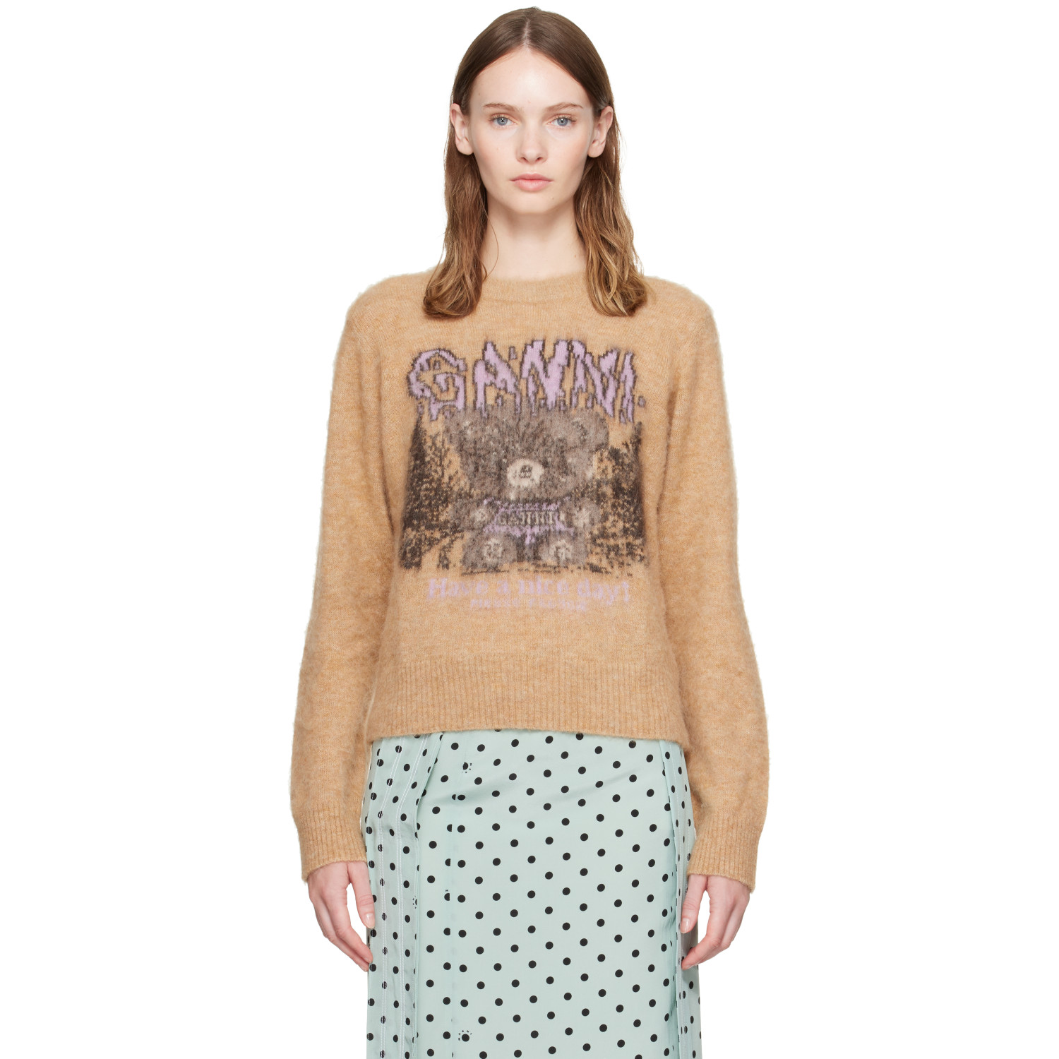 GANNI Beige Brushed Alpaca Forest Teddy Sweater
