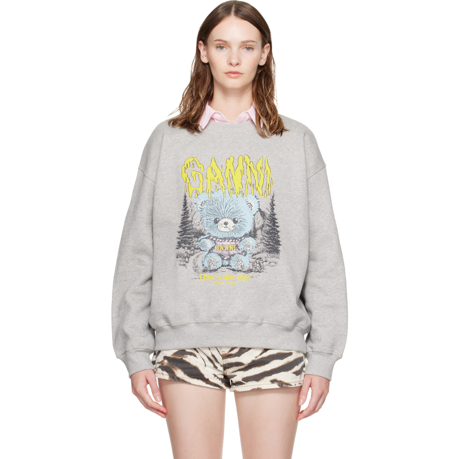 GANNI Gray Forest Teddy Sweatshirt