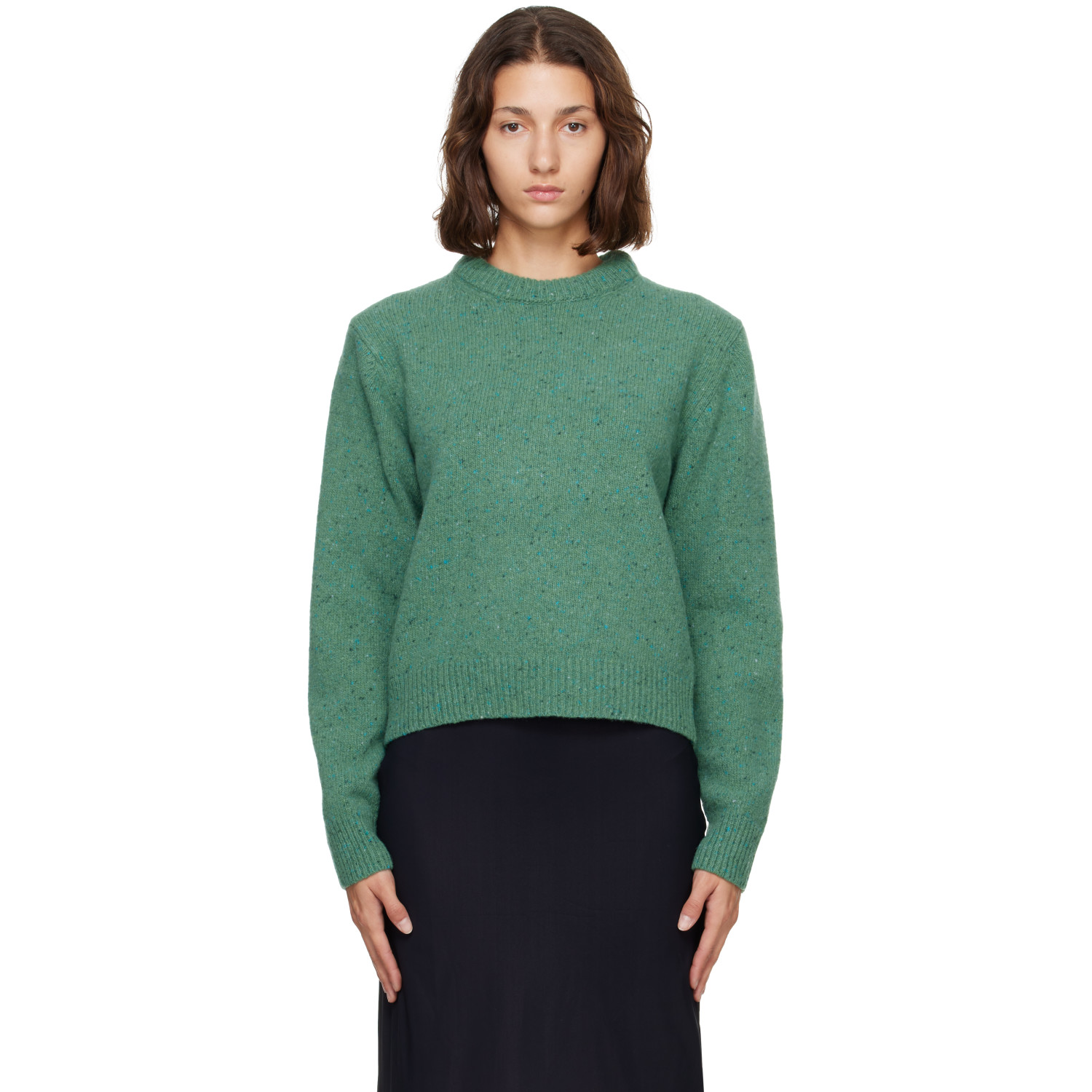 Róhe Green Fitted Mouliné Crewneck Sweater