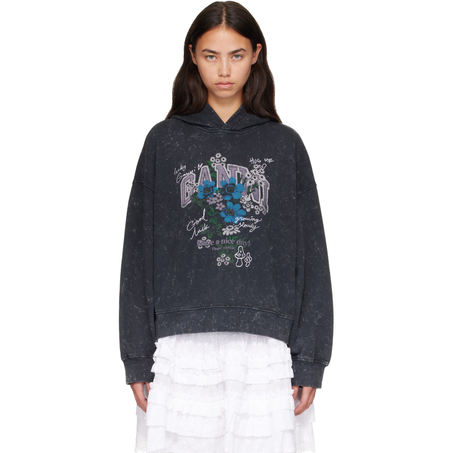 GANNI Gray Isoli Cropped Vintage Wash Hoodie