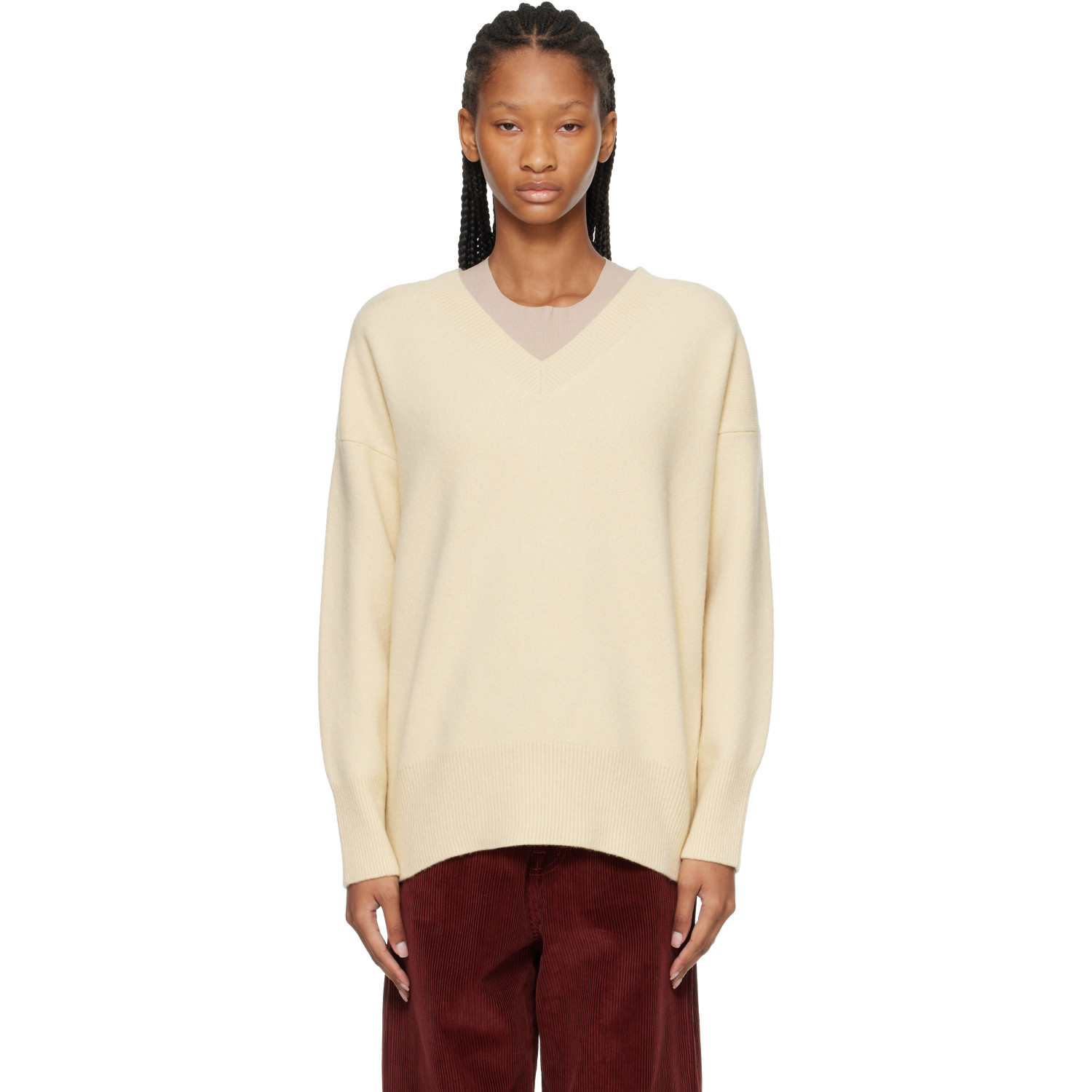 Róhe Yellow Classic V-Neck Sweater