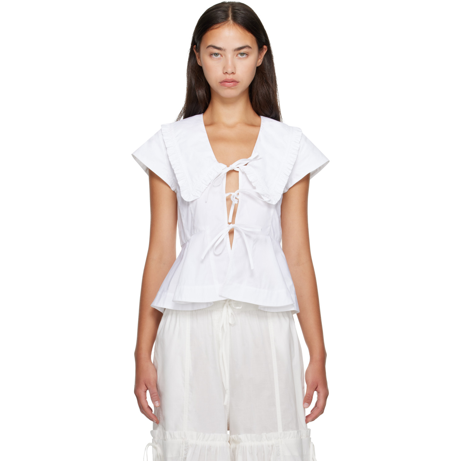 GANNI White Cotton Poplin Blouse