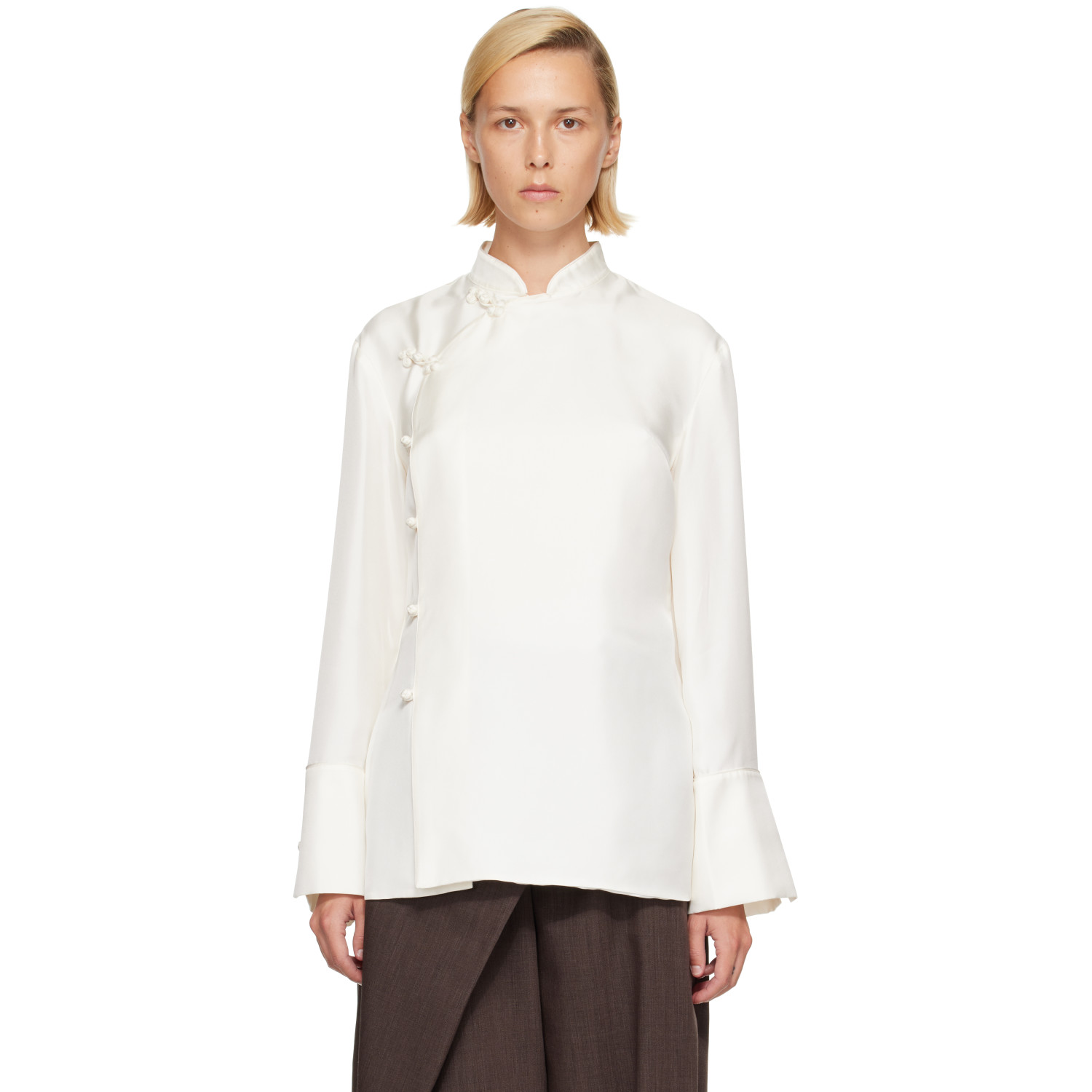 Róhe White Pankou Closure Silk Shirt