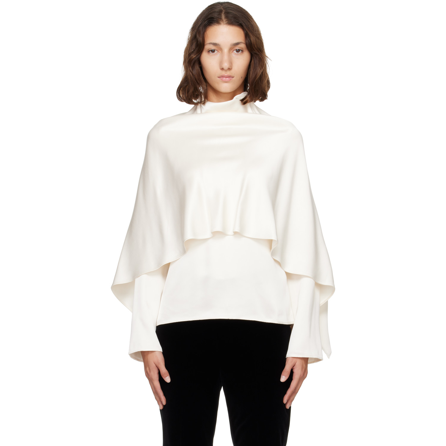 Róhe Off-White Satin Cape Blouse