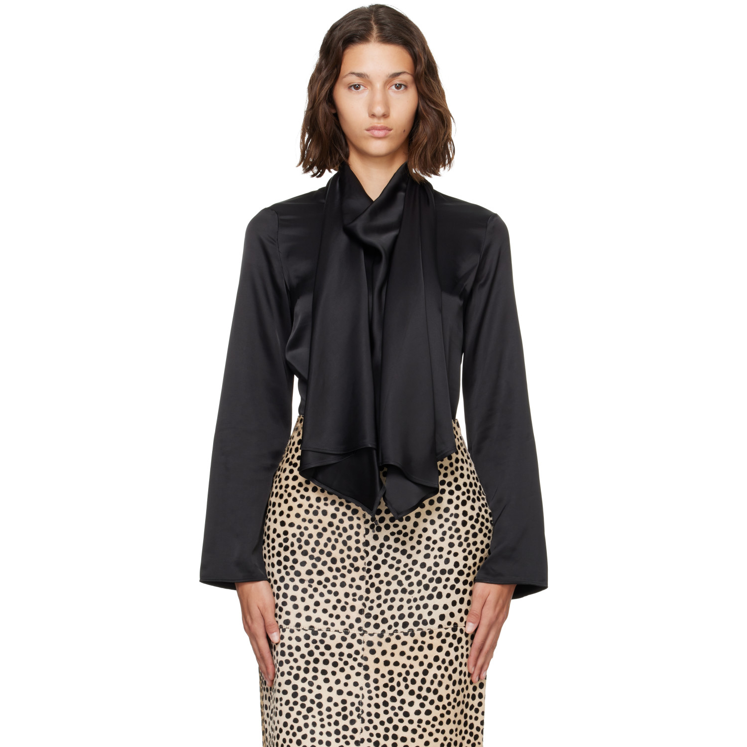 Róhe Black Satin Cape Blouse