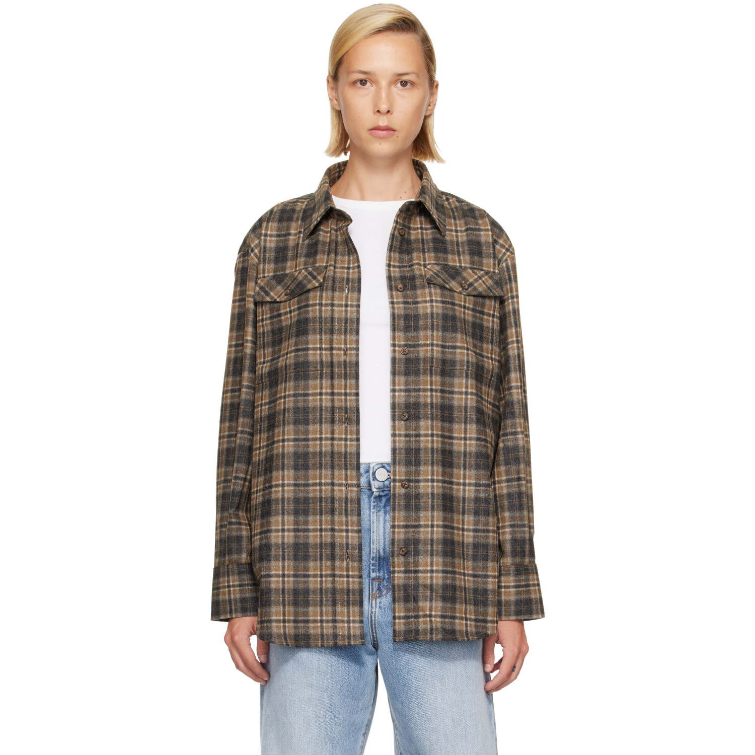 Róhe Brown Western Checked Overshirt