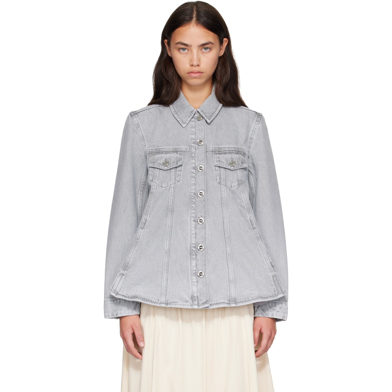 GANNI Gray Rigid Denim A-Line Overshirt