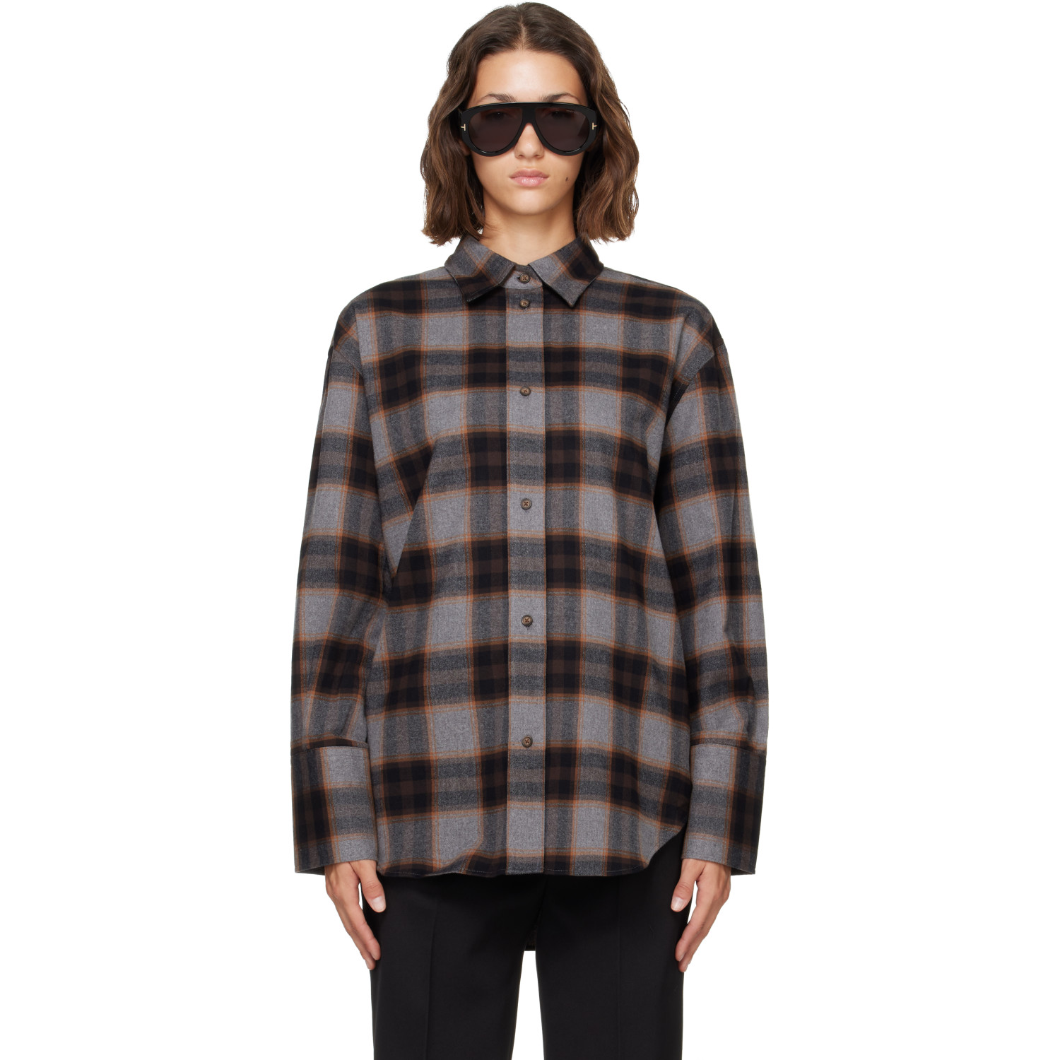 Róhe Gray Flannel Check Overshirt