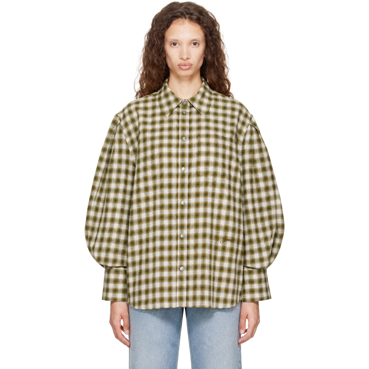 GANNI Green Light Check Flannel Shirt