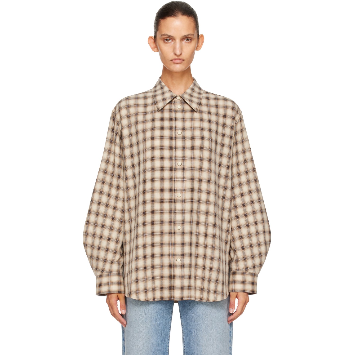 GANNI Beige Light Check Flannel Shirt