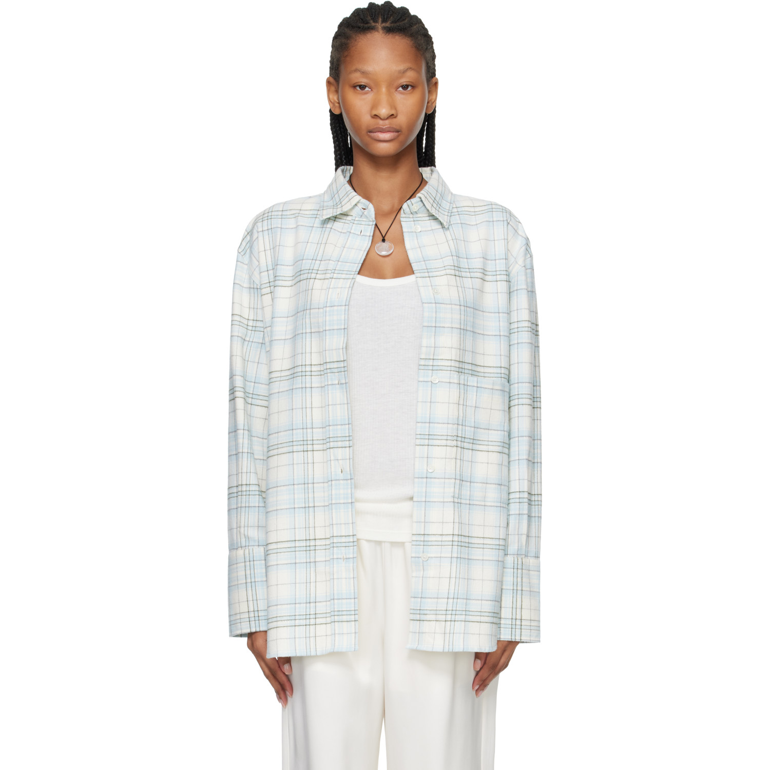 Róhe Blue Flannel Check Shirt