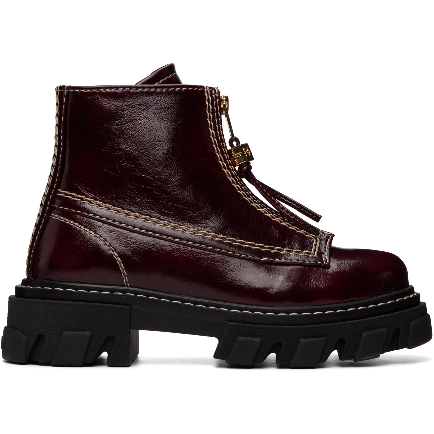 GANNI Burgundy Cleated Boots