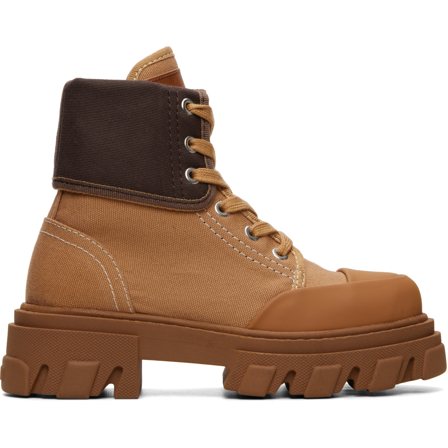 GANNI Tan Cleated Canvas Trail Boots