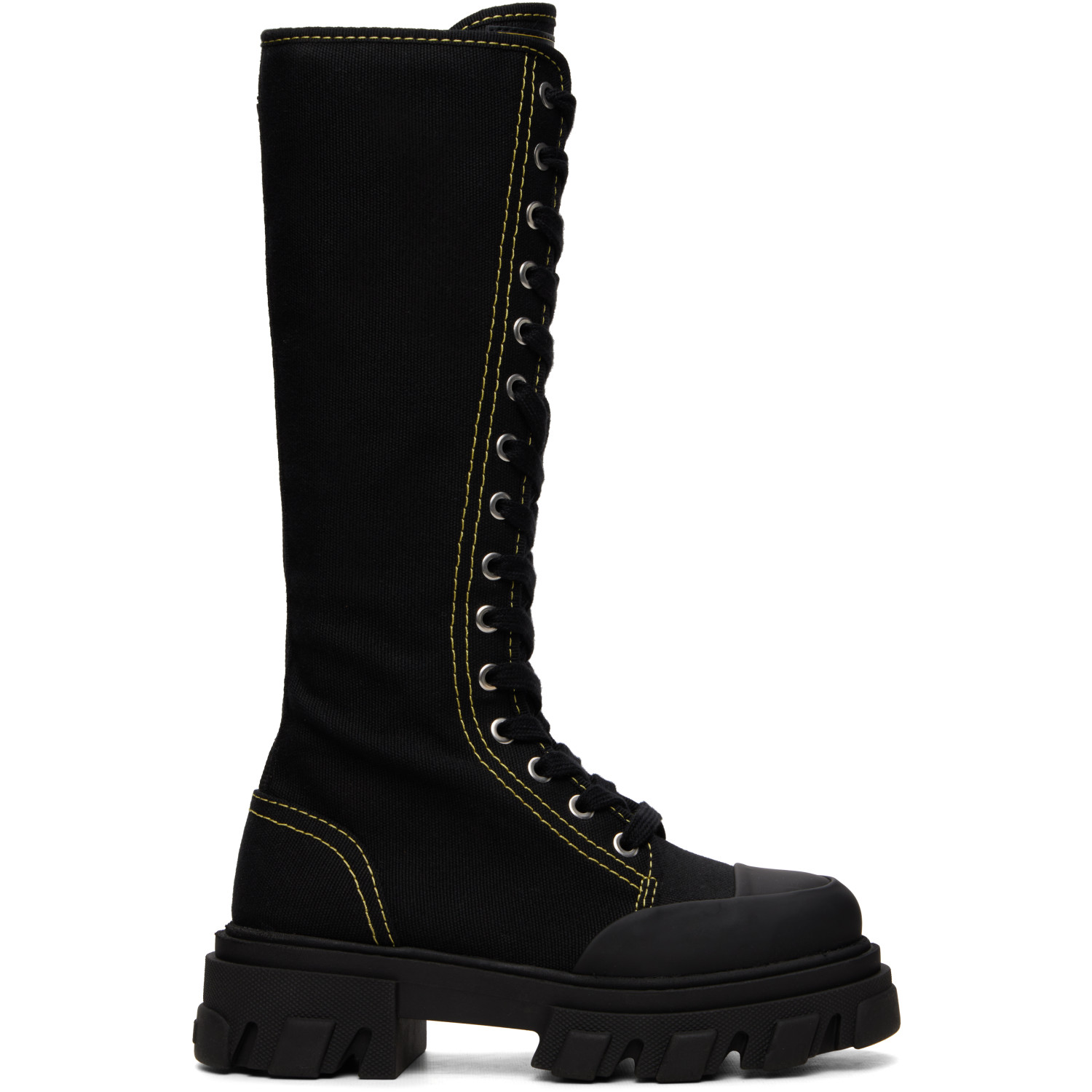 GANNI Black Cleated Canvas Trail High Boots