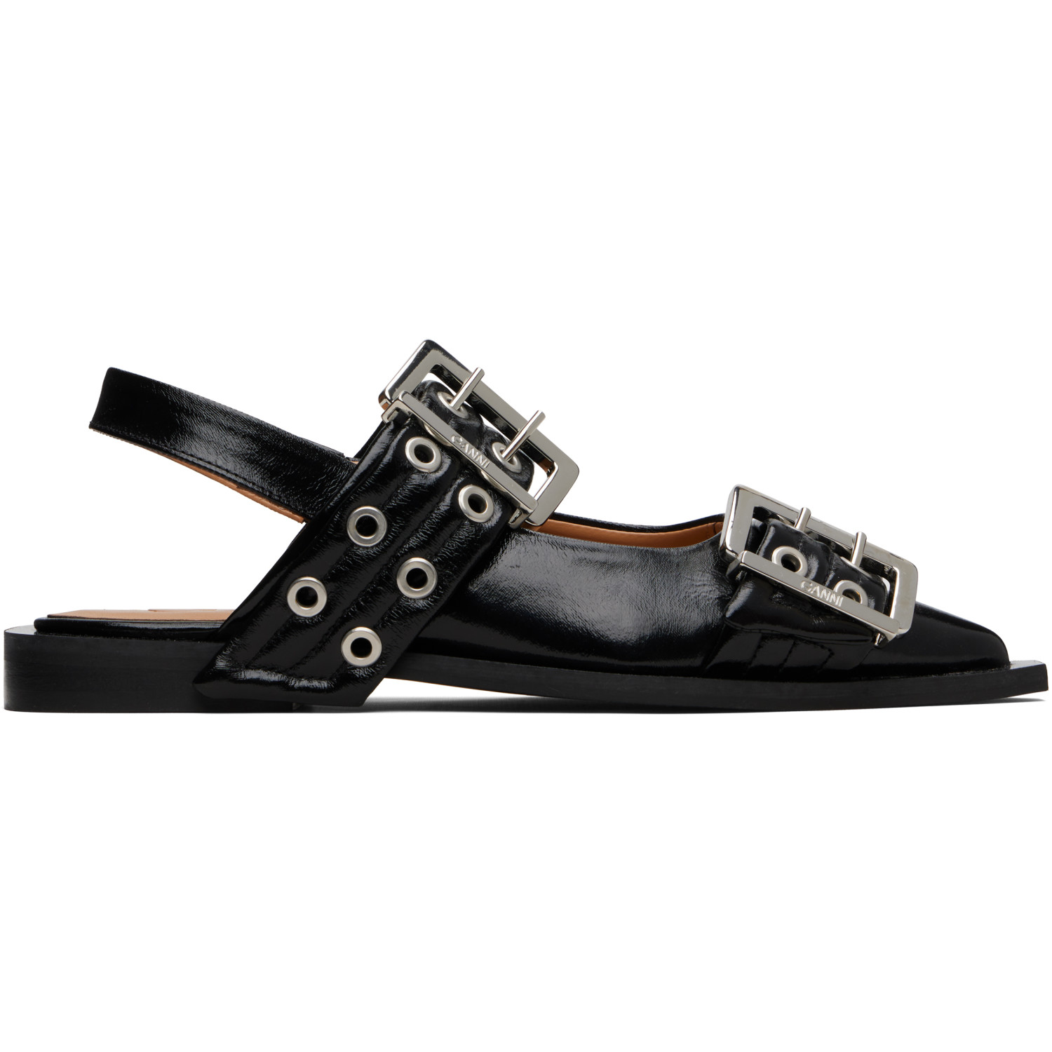 GANNI Black Feminine Buckle Ballerina Flats