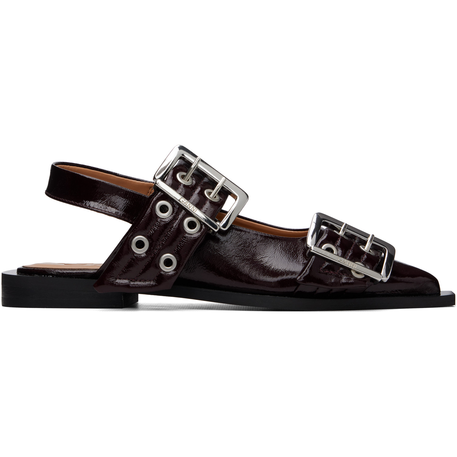 GANNI Black Feminine Buckle Ballerina Flats