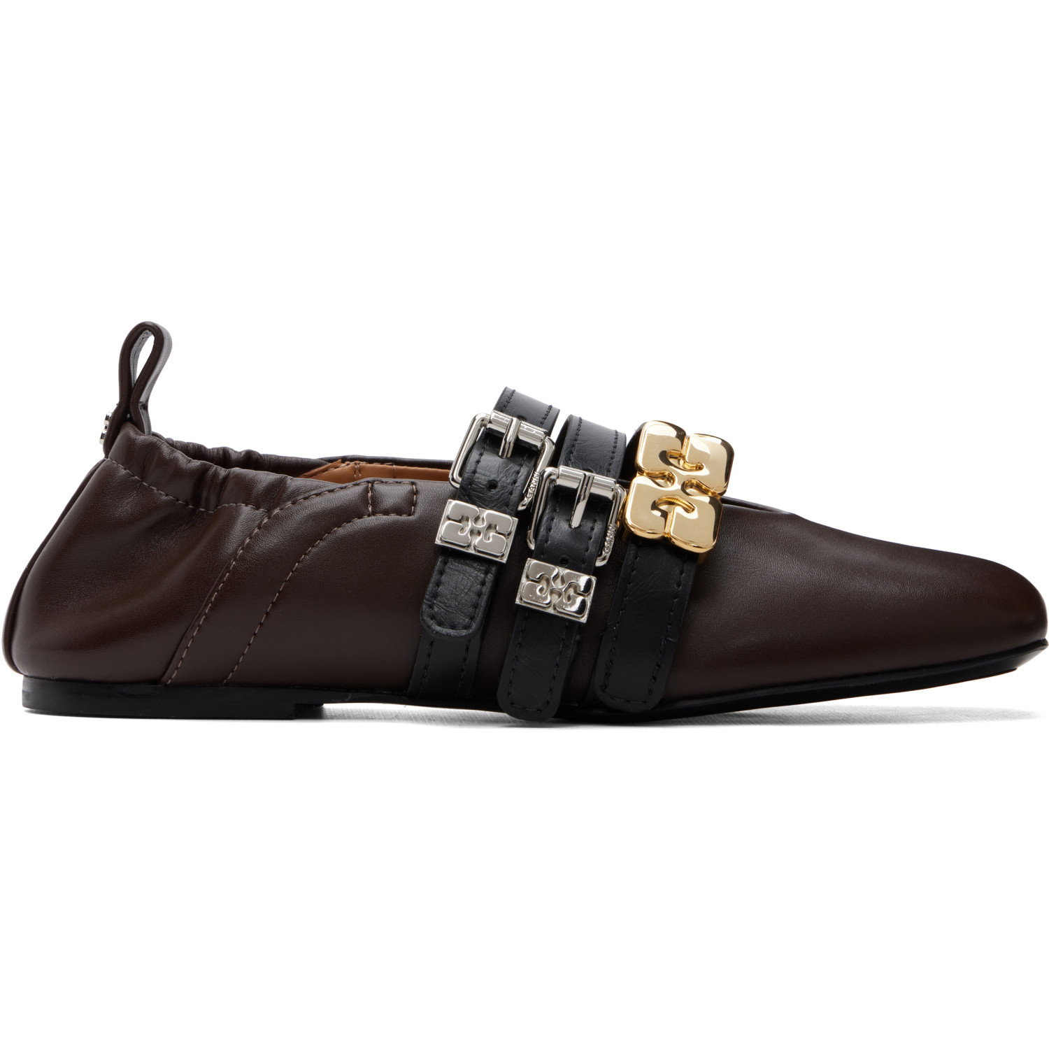 GANNI Brown Sue Triple Ballerina Flats