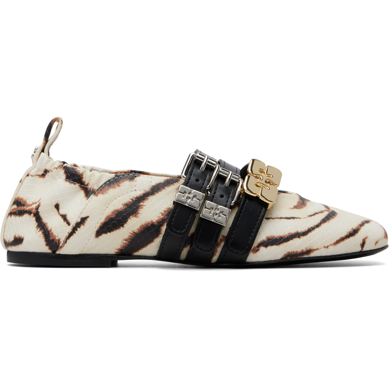 GANNI Off-White & Black Sue Triple Zebra Ballerina Flats