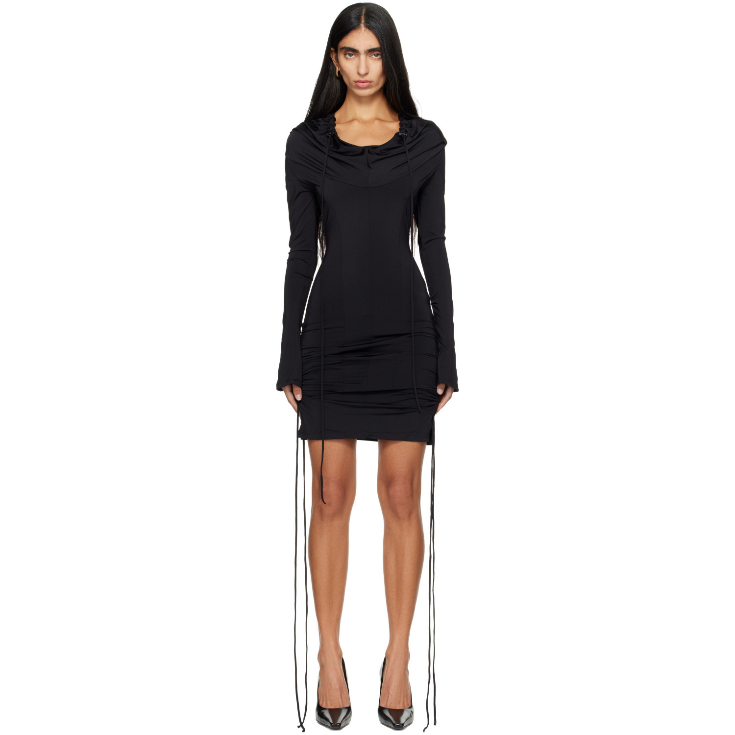 KNWLS Black CU Hooded Minidress