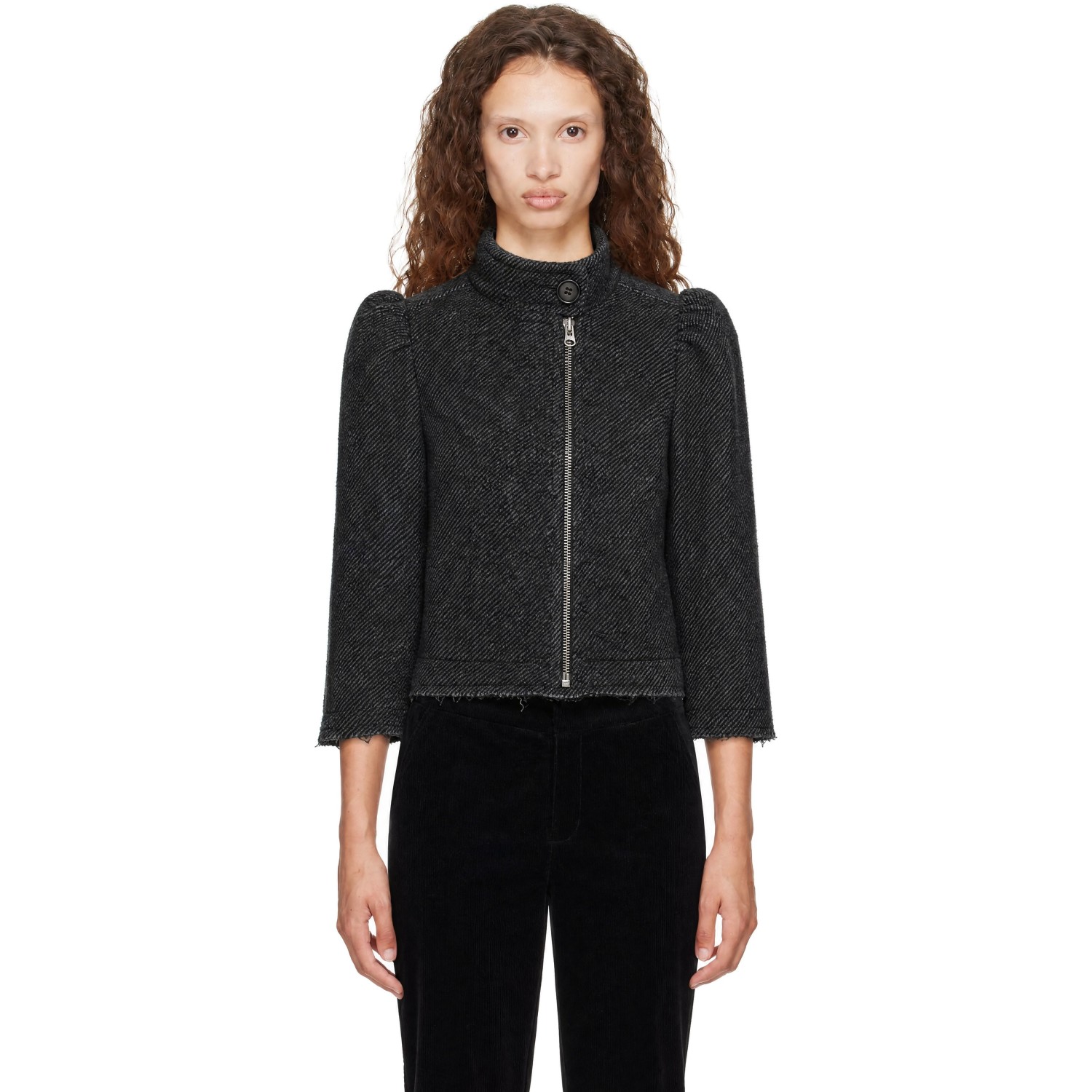 KNWLS Gray Wool Tweed Zip Jacket