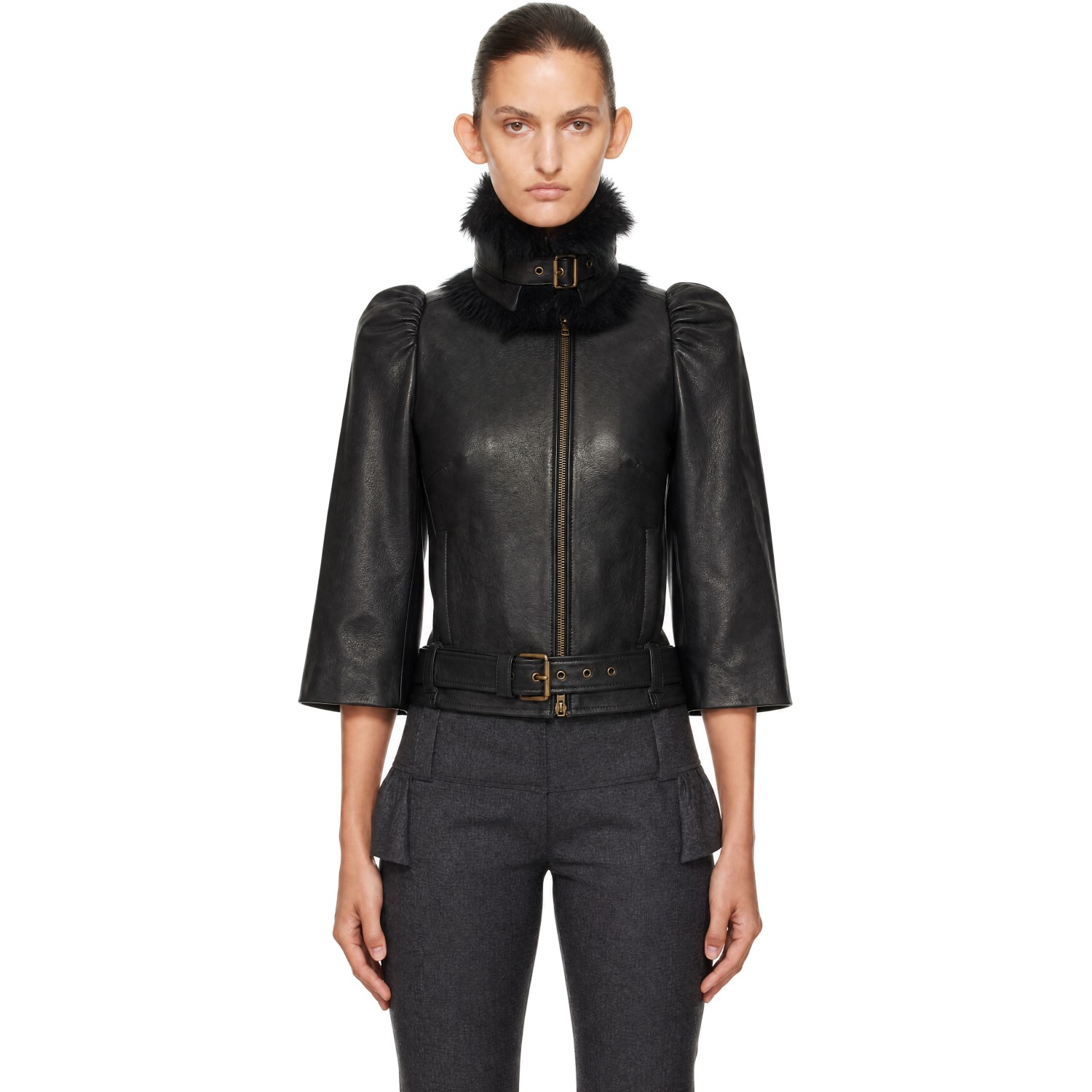 KNWLS Black Victoria Collar Leather Jacket