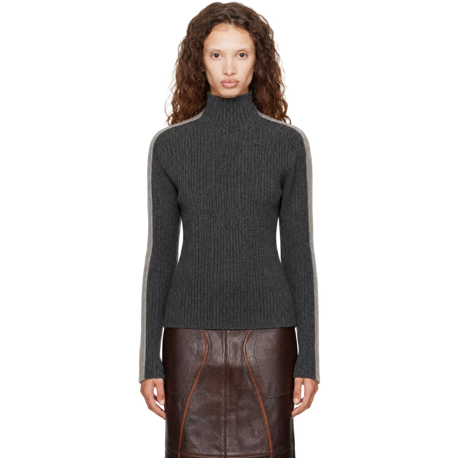 Helmut Lang Gray Wool Mock-Neck Sweater