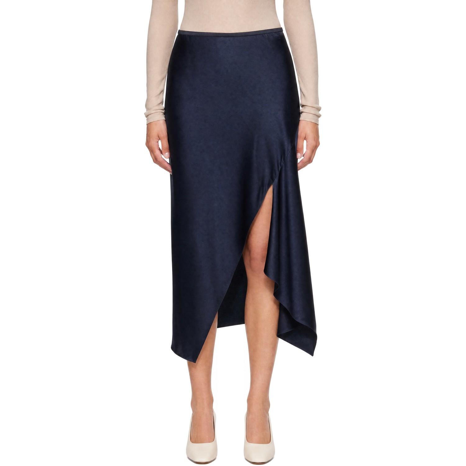 Helmut Lang Navy Silk Slip Midi Skirt