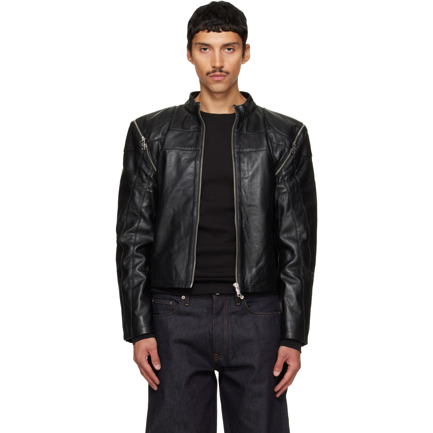 Deadwood Black Dita Detachable Sleeves Leather Jacket