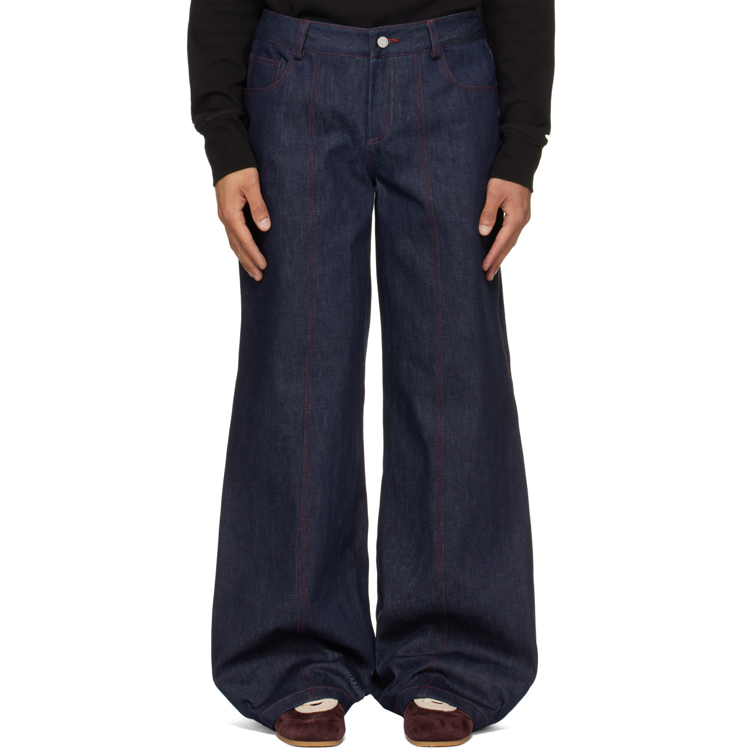 Deadwood Navy Progress Wide-Leg Denim Jeans