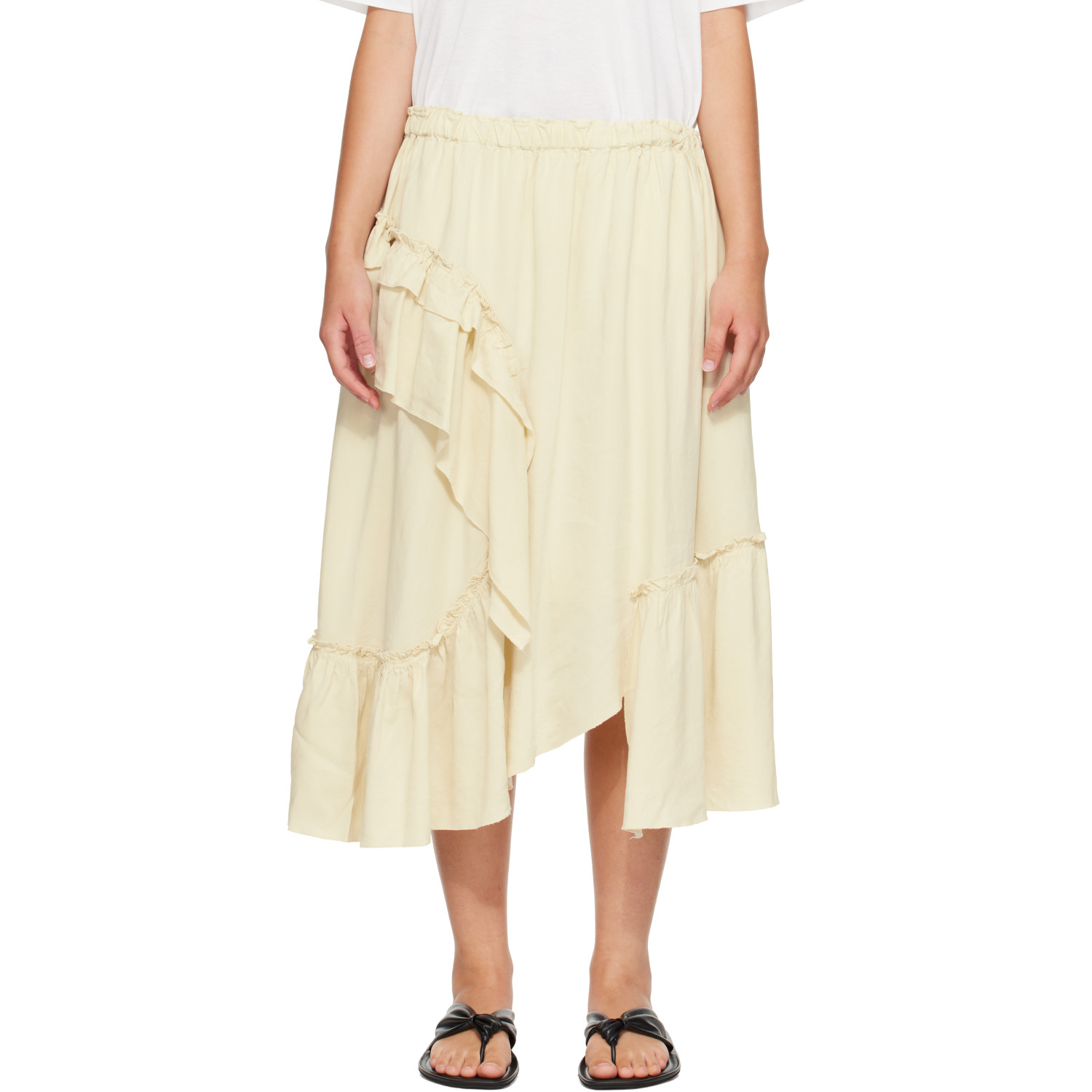 YMC Yellow Draped Midi Skirt