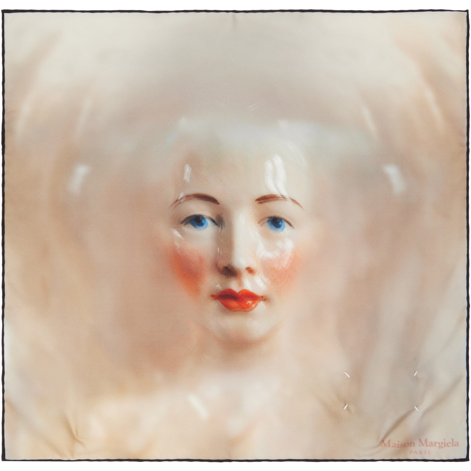 Maison Margiela Beige Porcelain Doll Print Silk Scarf