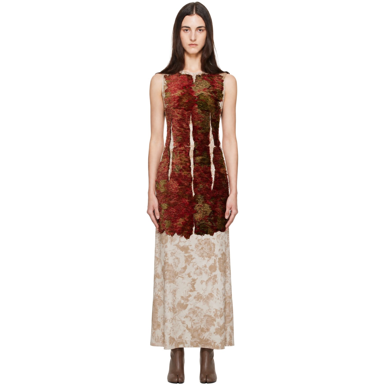 Maison Margiela Red & Beige Tapestry Maxi Dress