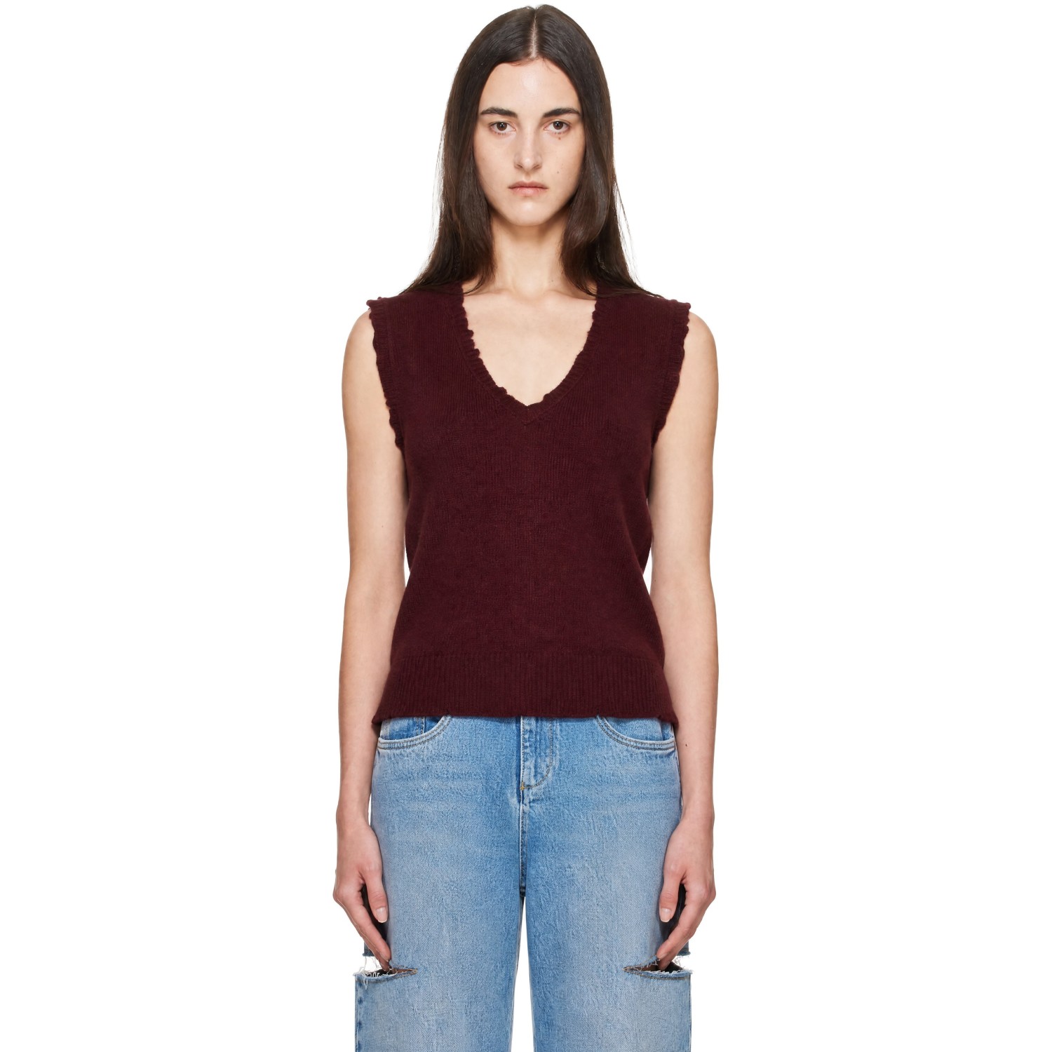 Maison Margiela Burgundy Lived In Sweater Vest