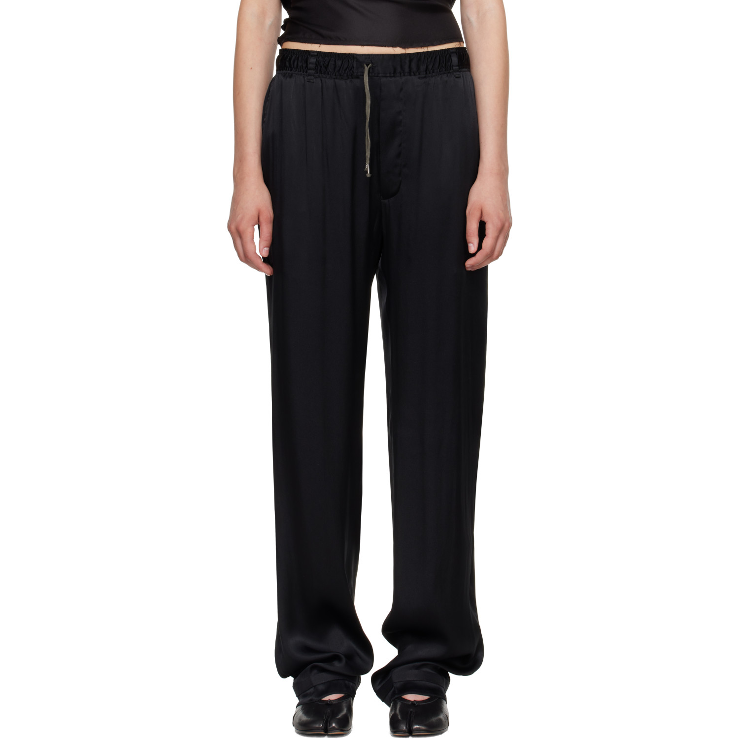 Maison Margiela Black Satin Drawstring Trousers