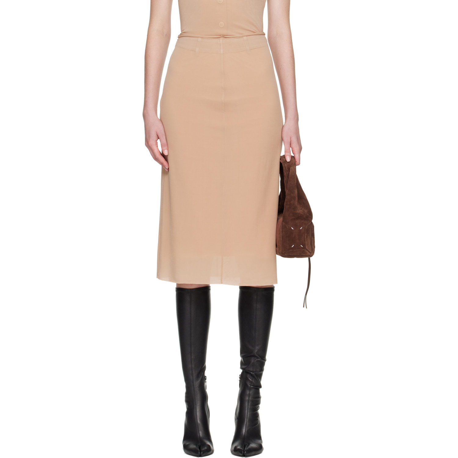 Maison Margiela Beige Fusion Jersey Midi Skirt