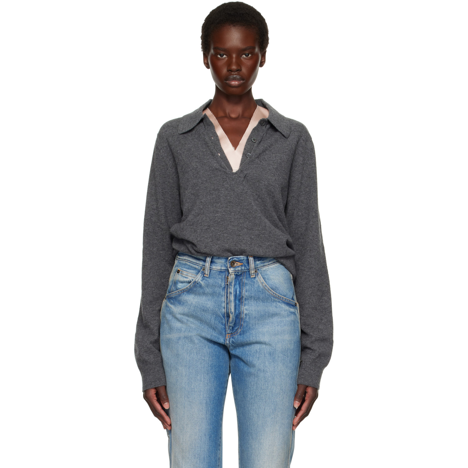 Maison Margiela Gray Draped Collar Wool Polo