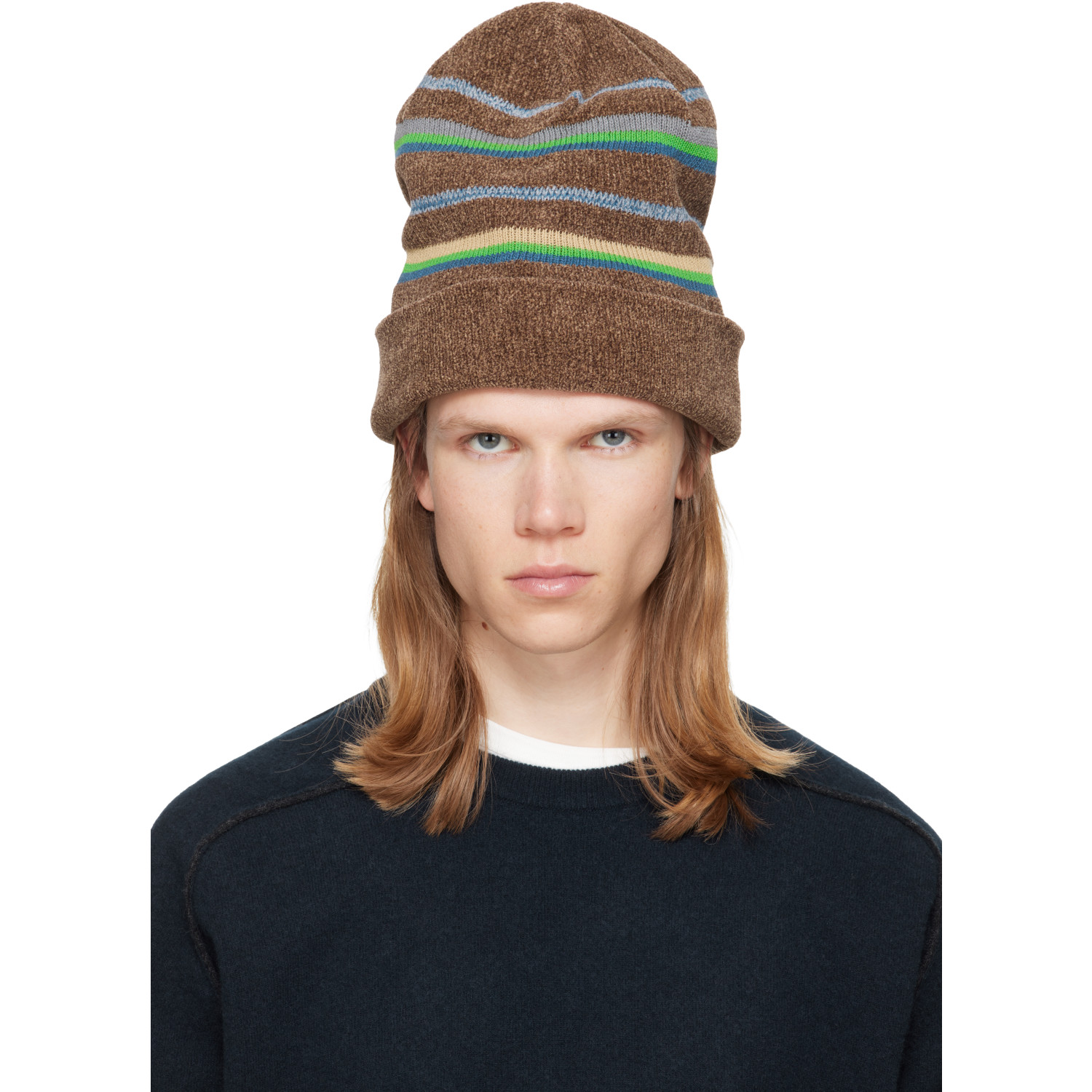 Maison Margiela Brown Striped Knit Beanie