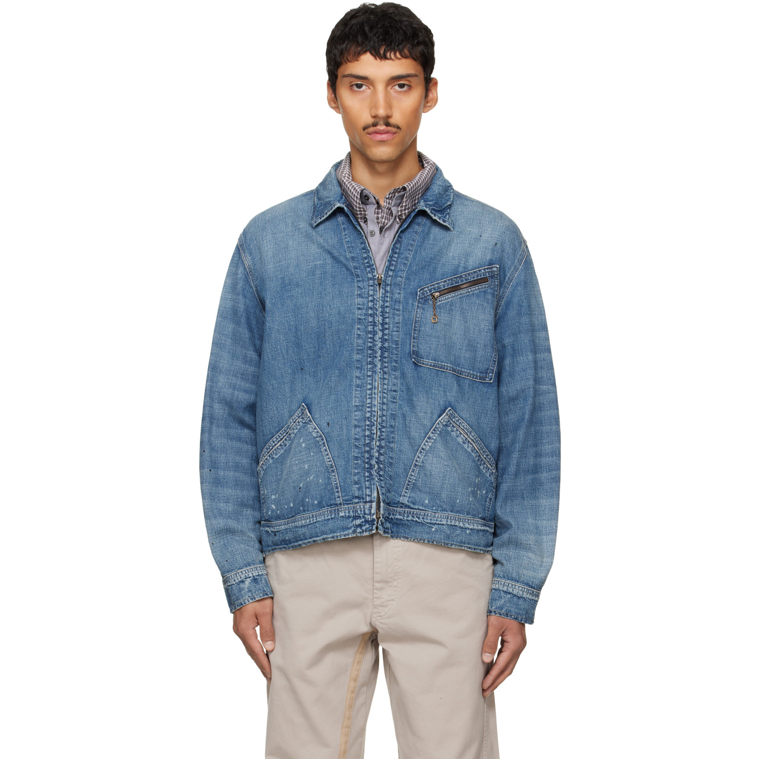 Maison Margiela Blue Zipped Denim Jacket