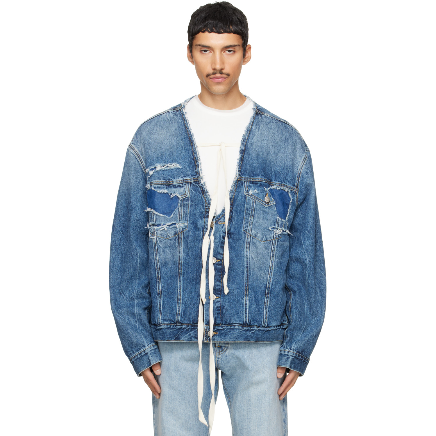 Maison Margiela Blue Distressed Deep Open Jacket