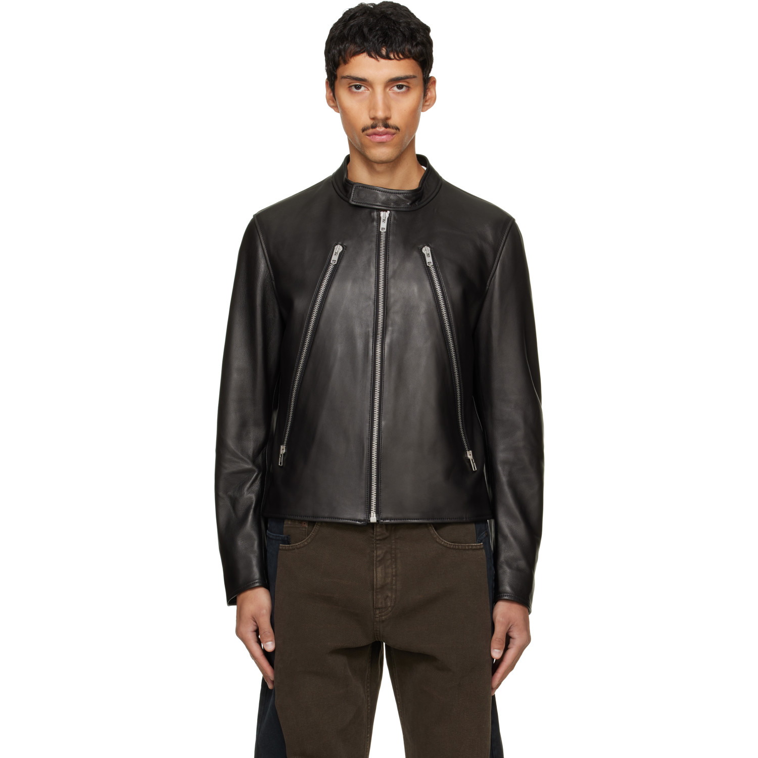Maison Margiela Black 5-Zip Leather Jacket