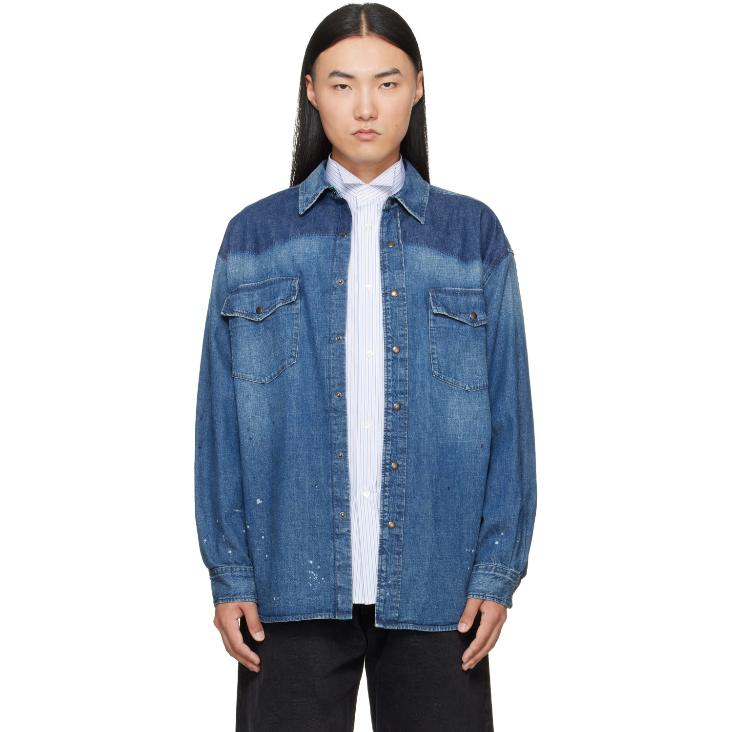 Maison Margiela Blue Bicolor Denim Shirt