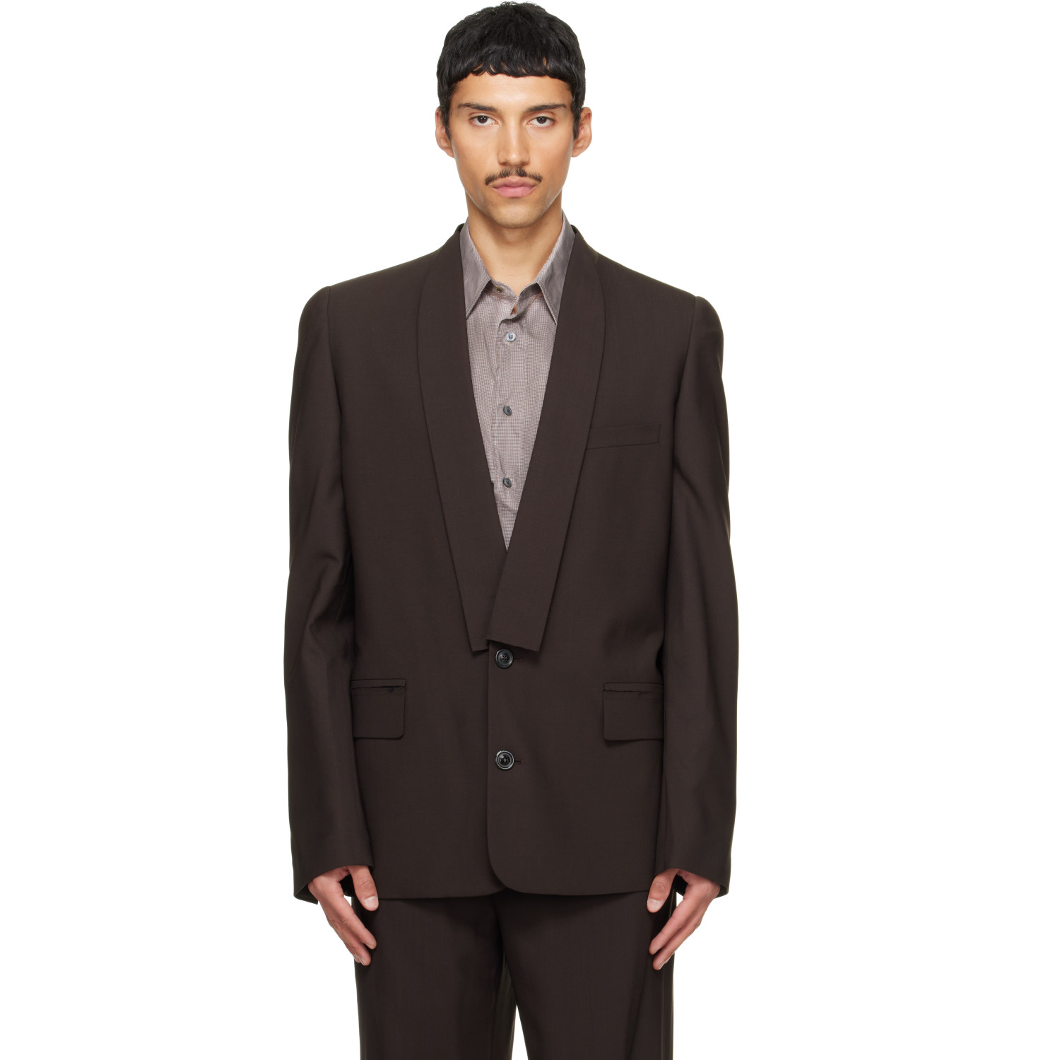 Maison Margiela Brown Minimal Collar Wool Blazer