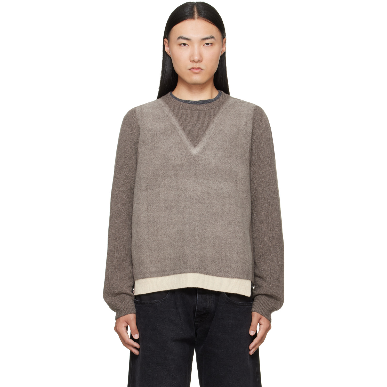 Maison Margiela Gray Fused Knit Wool Crewneck Sweater