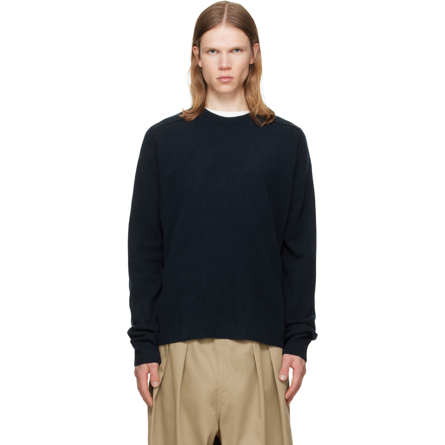 Maison Margiela Navy Virgin Wool Crewneck Sweater