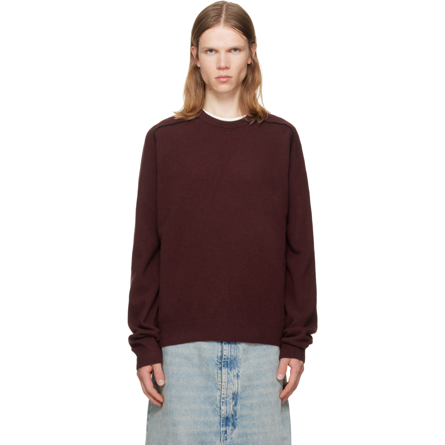 Maison Margiela Burgundy Virgin Wool Crewneck Sweater