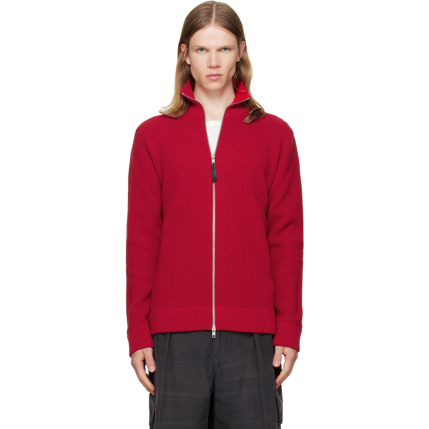 Maison Margiela Red Knit Zip-Up Sweater