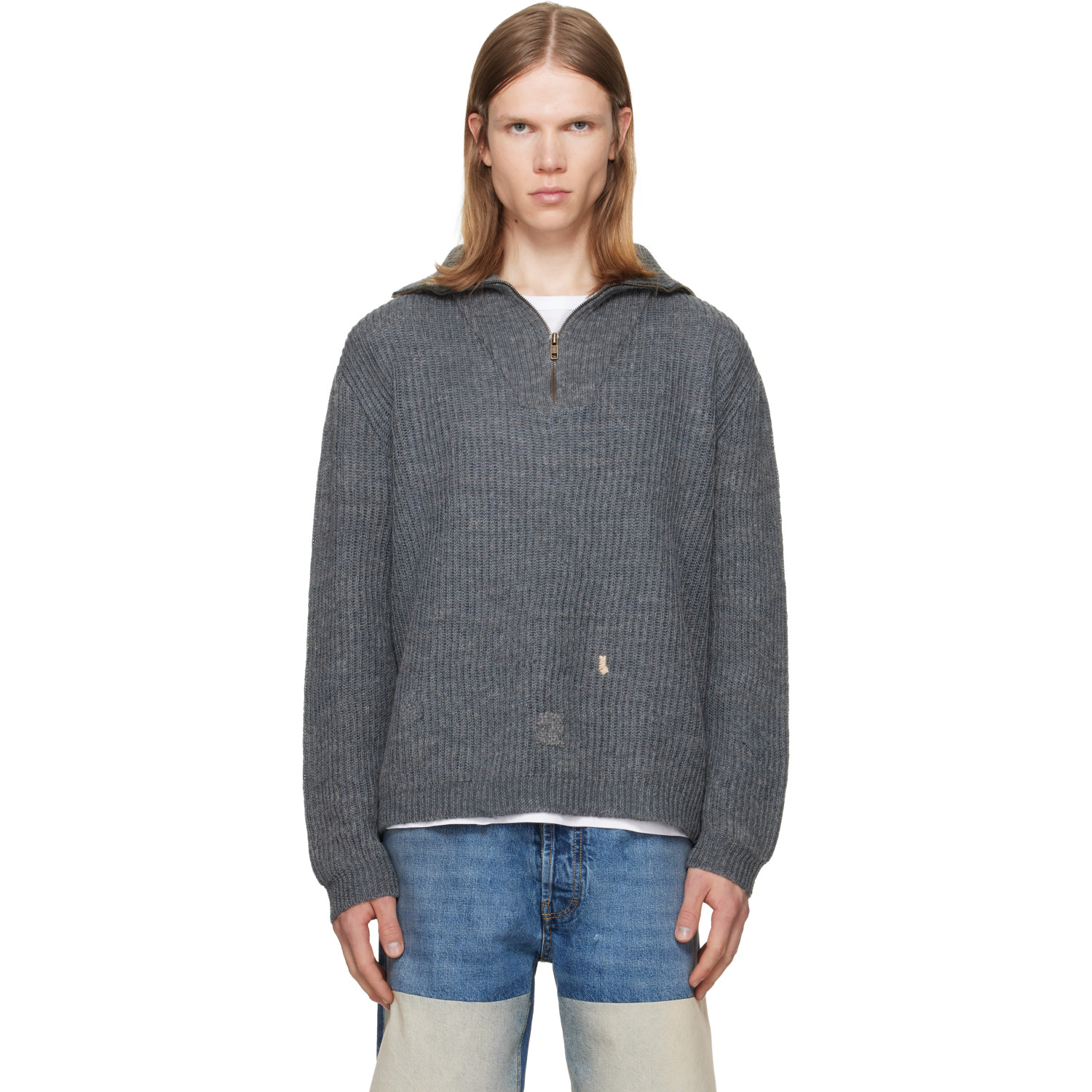 Maison Margiela Gray Mended Ribbed Sweater