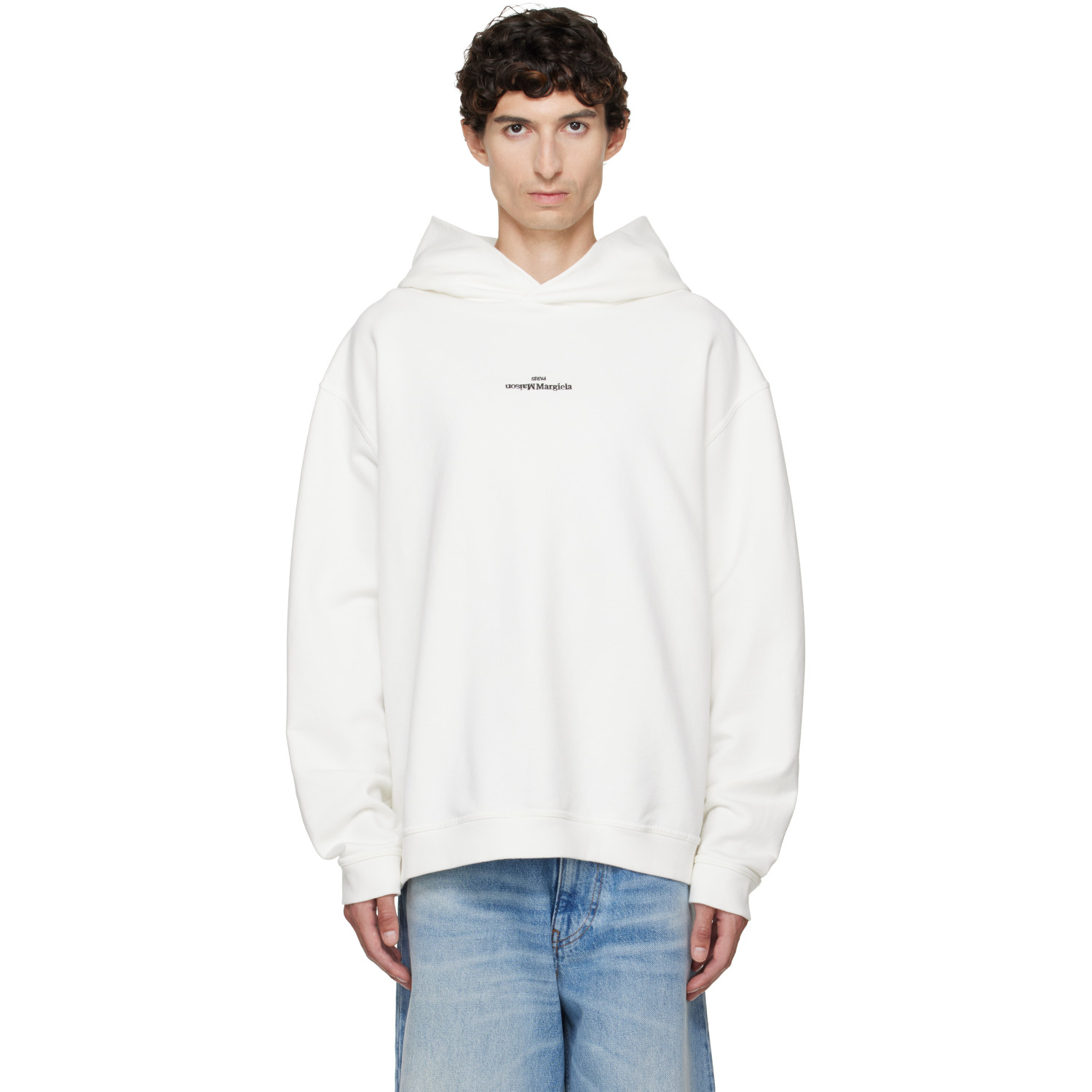 Maison Margiela White Reversed Logo Hoodie