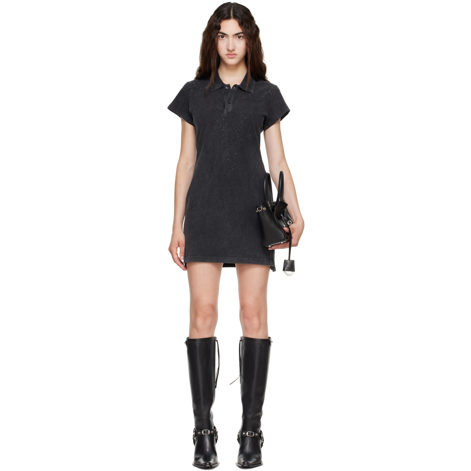 Alexander Wang Black Shrunken Polo Minidress